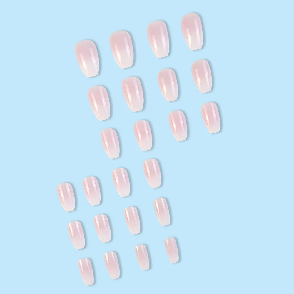 24 Pcs Ballerina Press On Nails Pink Gradient Fake Nails Glossy Artificial Finger Manicure Reusable False Nails For Women