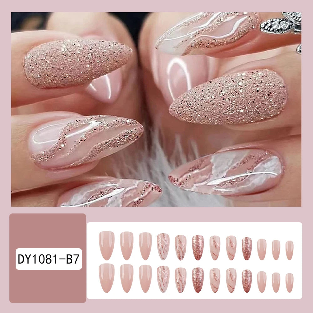 24 Pcs Ballerina Press On Nails Pink Gradient Fake Nails Glossy Artificial Finger Manicure Reusable False Nails For Women