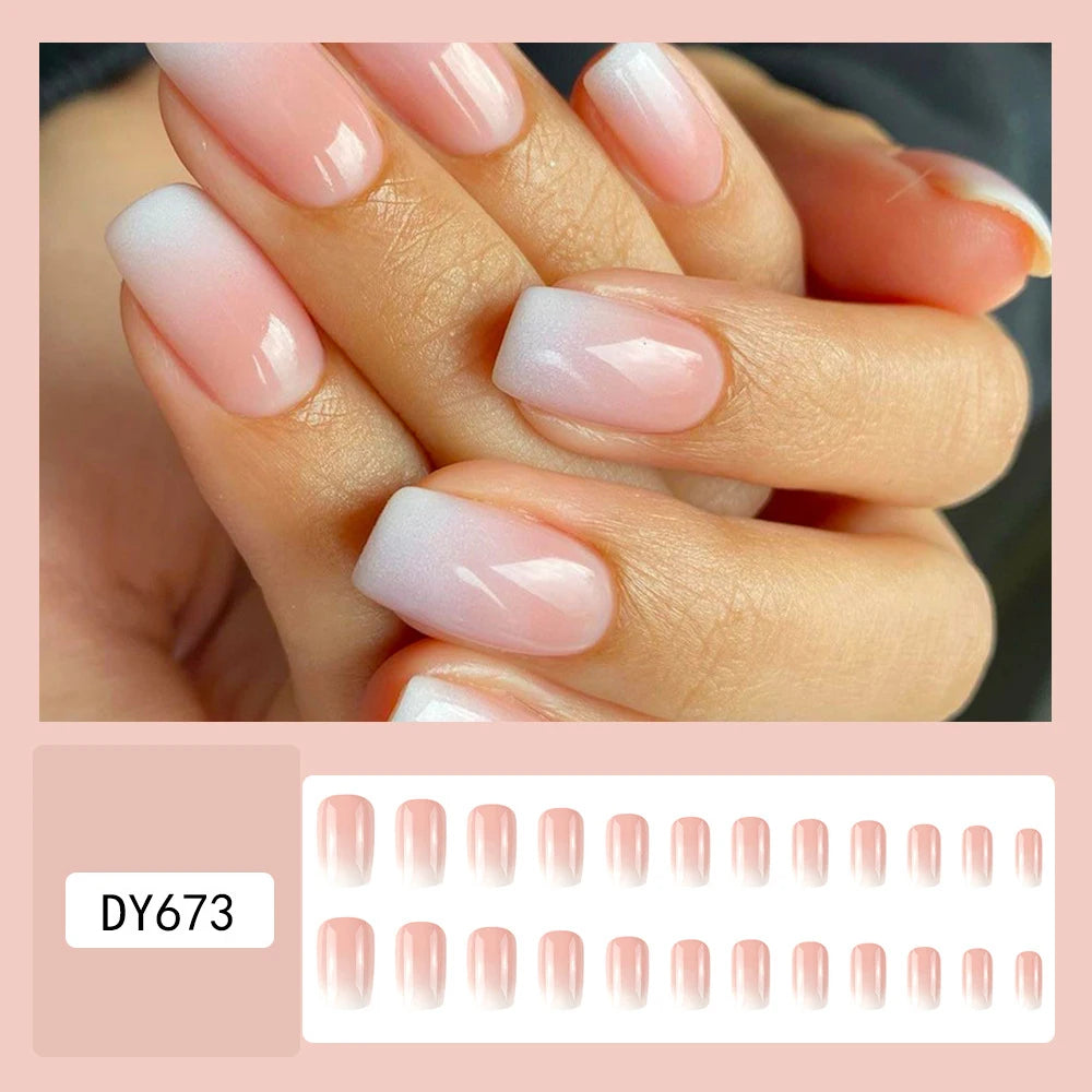 24 Pcs Ballerina Press On Nails Pink Gradient Fake Nails Glossy Artificial Finger Manicure Reusable False Nails For Women