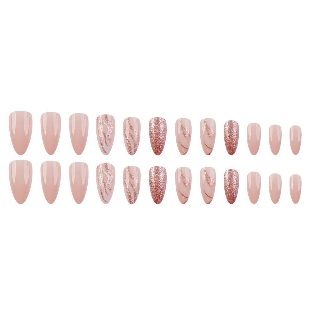 24 Pcs Ballerina Press On Nails Pink Gradient Fake Nails Glossy Artificial Finger Manicure Reusable False Nails For Women