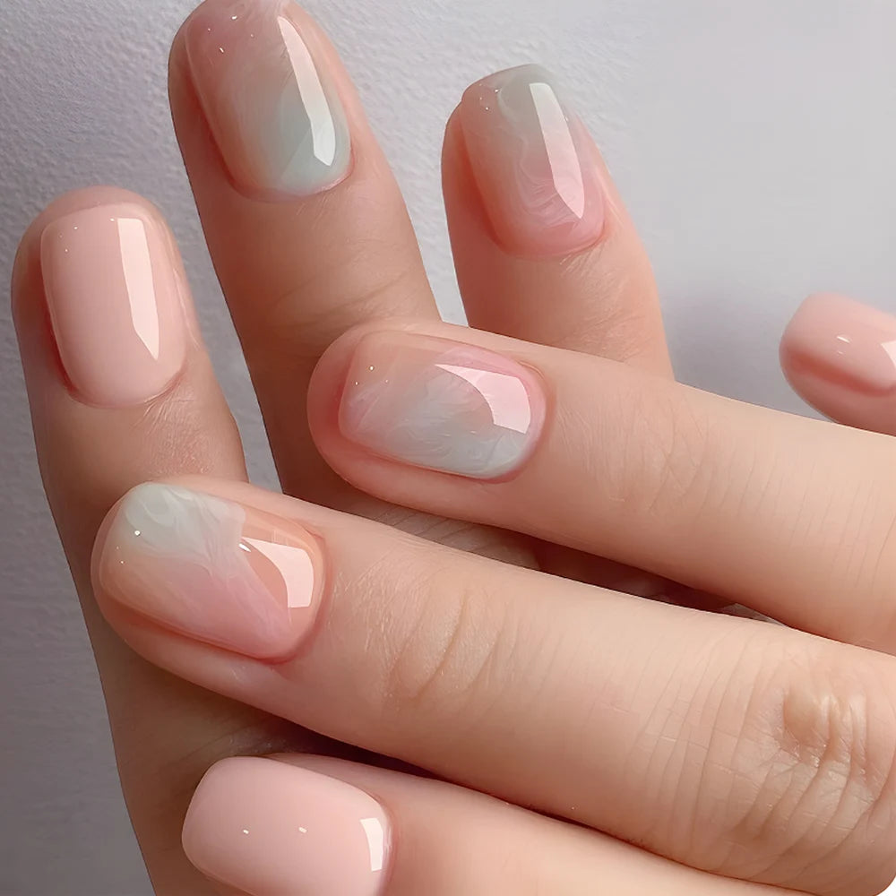 24 Pcs Ballerina Press On Nails Pink Gradient Fake Nails Glossy Artificial Finger Manicure Reusable False Nails For Women