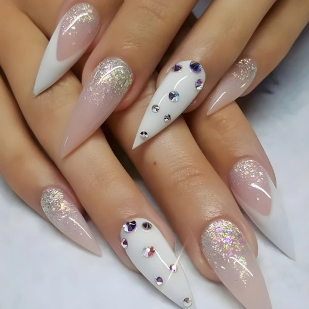 24 Pcs Ballerina Press On Nails Pink Gradient Fake Nails Glossy Artificial Finger Manicure Reusable False Nails For Women