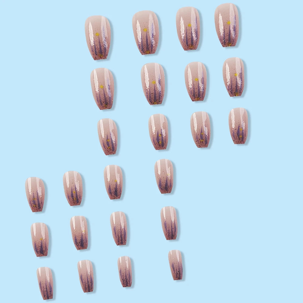 24 Pcs Ballerina Press On Nails Pink Gradient Fake Nails Glossy Artificial Finger Manicure Reusable False Nails For Women