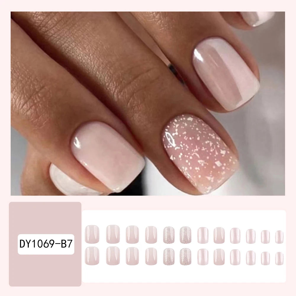 24 Pcs Ballerina Press On Nails Pink Gradient Fake Nails Glossy Artificial Finger Manicure Reusable False Nails For Women