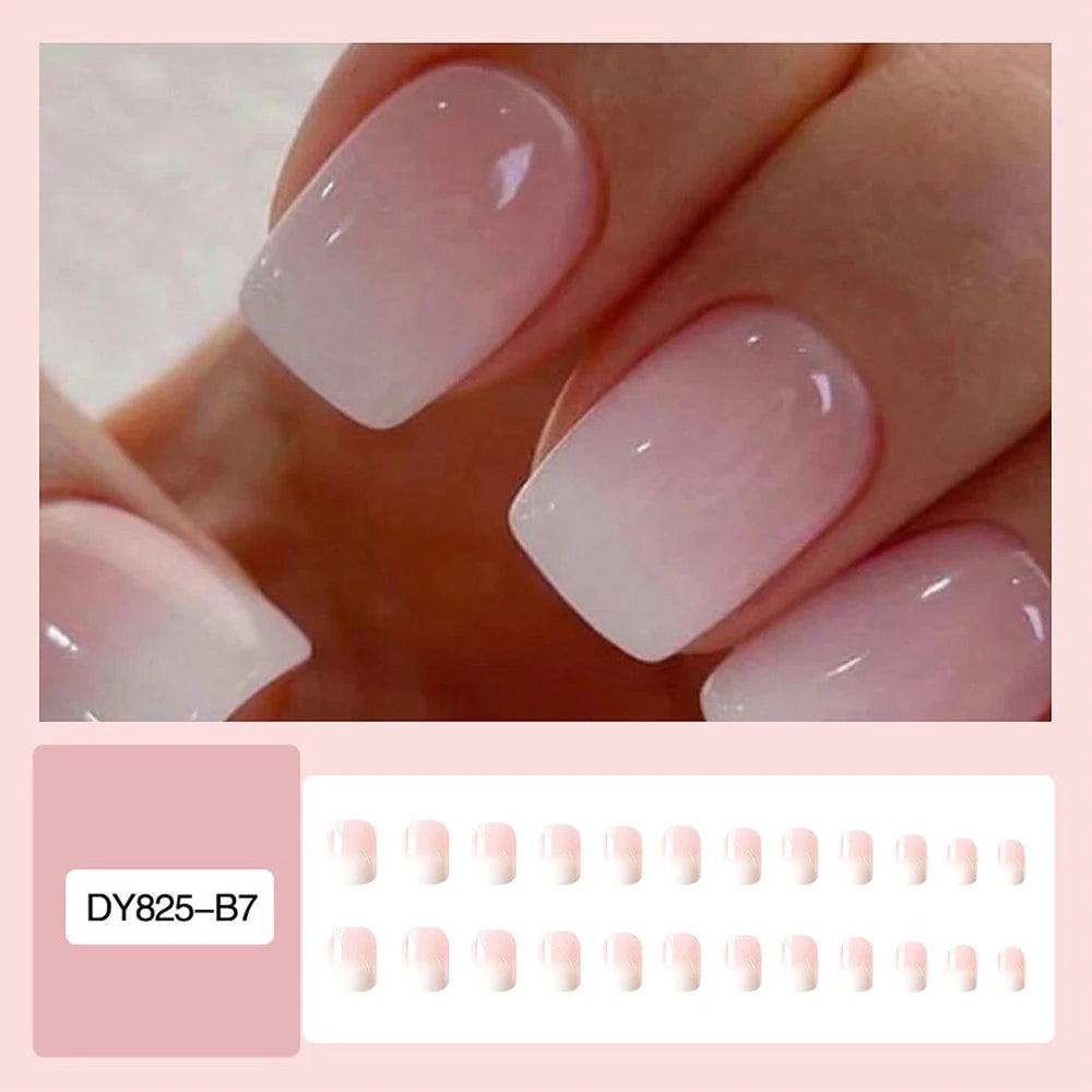 24 Pcs Ballerina Press On Nails Pink Gradient Fake Nails Glossy Artificial Finger Manicure Reusable False Nails For Women