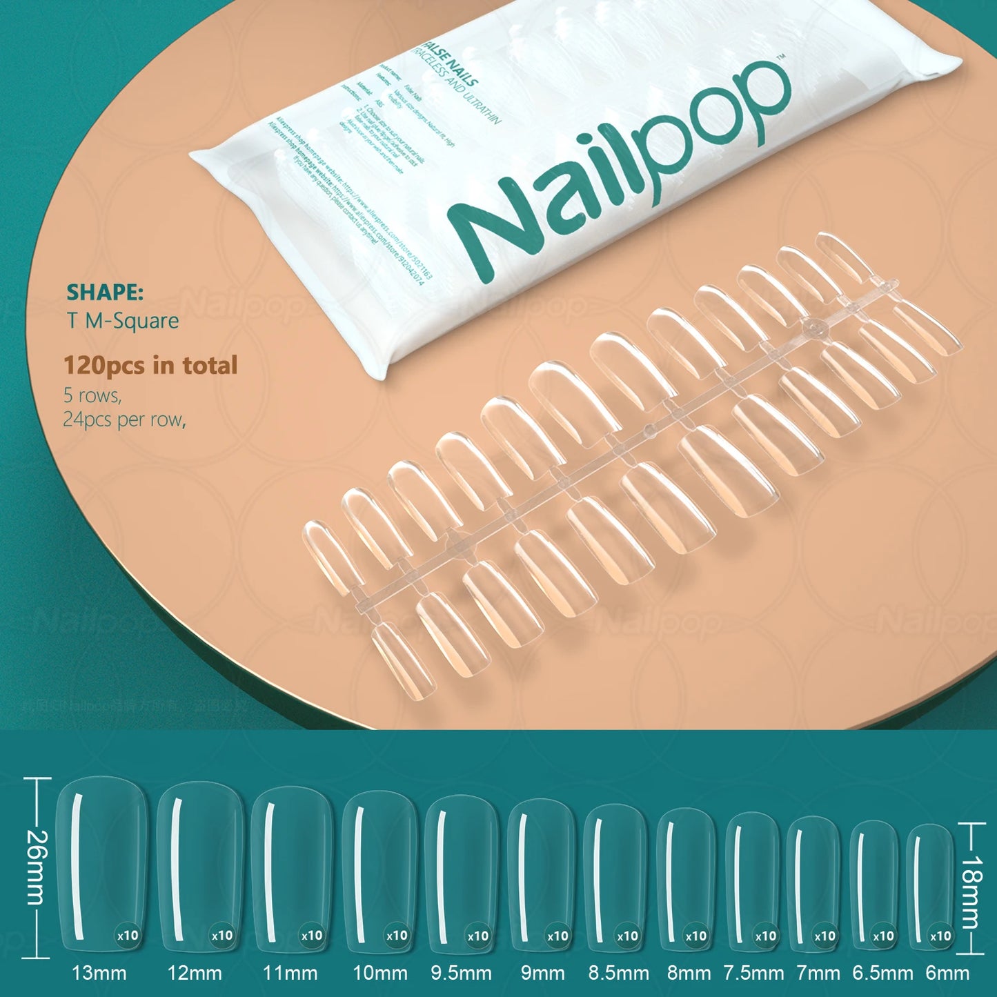 NAILPOP 120pcs False Nails Acrylic Press on Nails Coffin Artificial Nails Clear Fake Nail Tips for Extension Manicure Tool