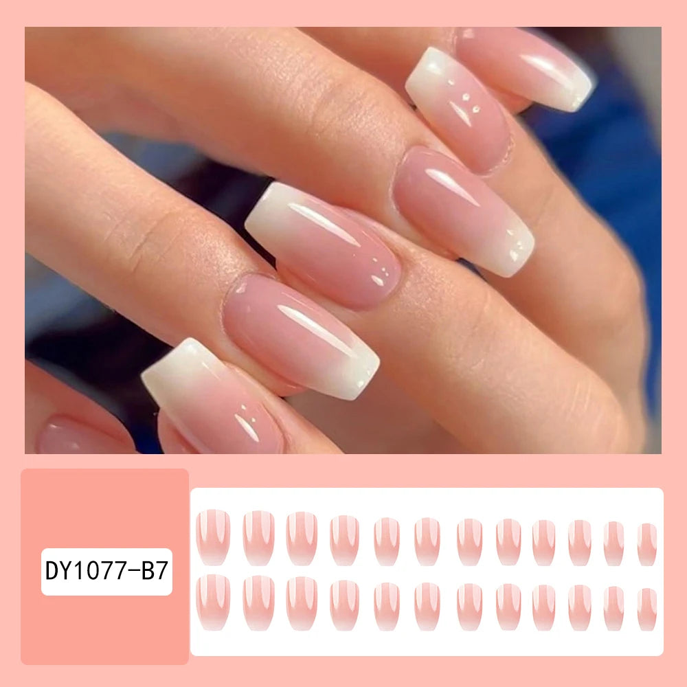 24 Pcs Ballerina Press On Nails Pink Gradient Fake Nails Glossy Artificial Finger Manicure Reusable False Nails For Women