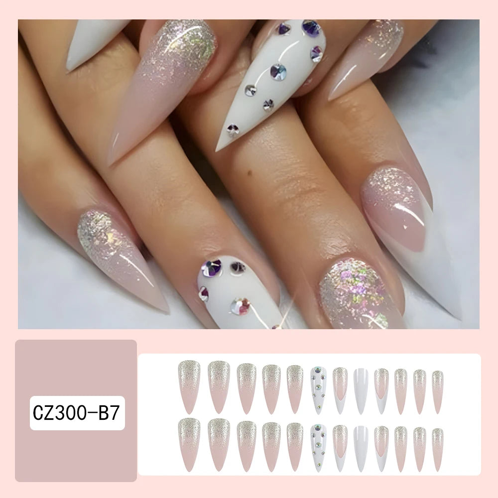 24 Pcs Ballerina Press On Nails Pink Gradient Fake Nails Glossy Artificial Finger Manicure Reusable False Nails For Women