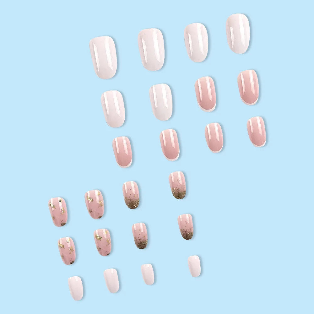 24 Pcs Ballerina Press On Nails Pink Gradient Fake Nails Glossy Artificial Finger Manicure Reusable False Nails For Women