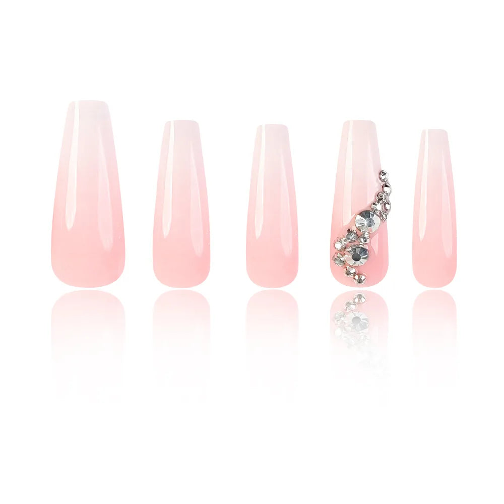 24 Pcs Ballerina Press On Nails Pink Gradient Fake Nails Glossy Artificial Finger Manicure Reusable False Nails For Women