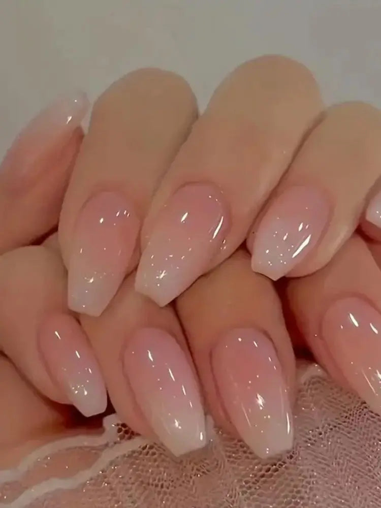 24 Pcs Ballerina Press On Nails Pink Gradient Fake Nails Glossy Artificial Finger Manicure Reusable False Nails For Women