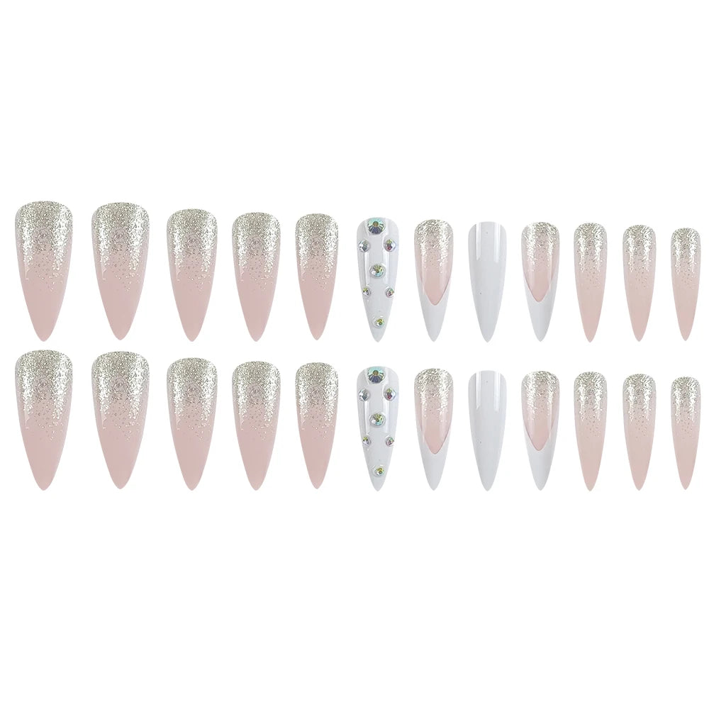 24 Pcs Ballerina Press On Nails Pink Gradient Fake Nails Glossy Artificial Finger Manicure Reusable False Nails For Women