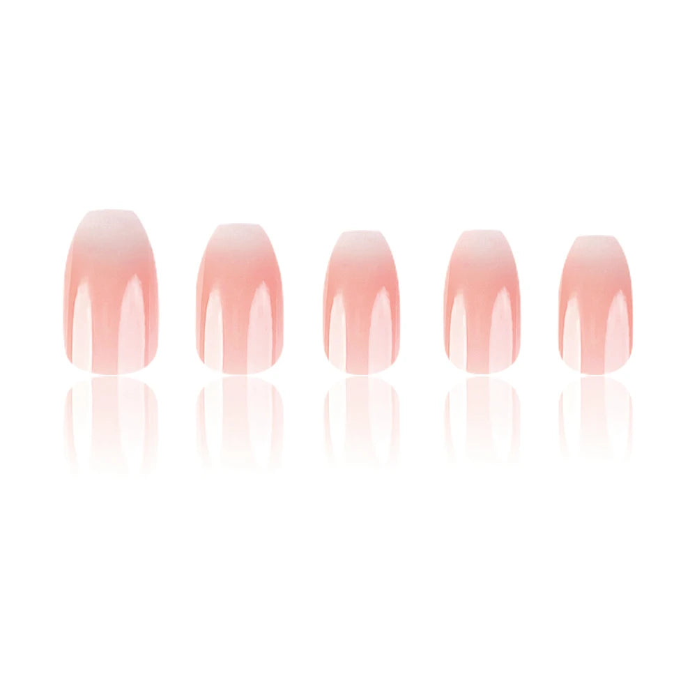 24 Pcs Ballerina Press On Nails Pink Gradient Fake Nails Glossy Artificial Finger Manicure Reusable False Nails For Women