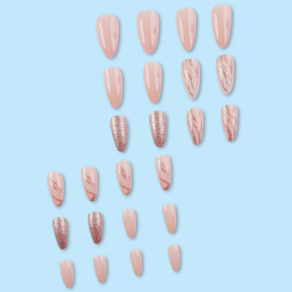 24 Pcs Ballerina Press On Nails Pink Gradient Fake Nails Glossy Artificial Finger Manicure Reusable False Nails For Women