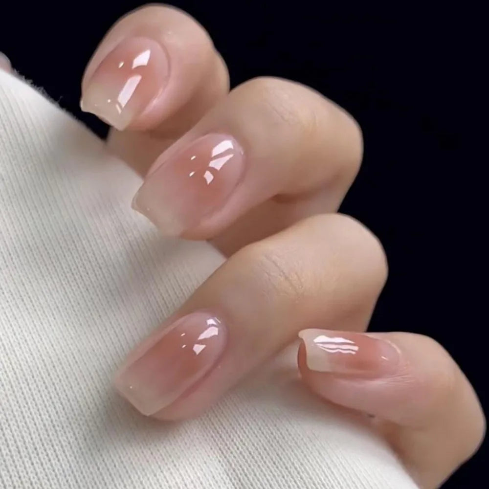 24 Pcs Ballerina Press On Nails Pink Gradient Fake Nails Glossy Artificial Finger Manicure Reusable False Nails For Women