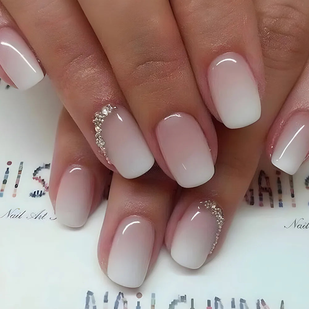 24 Pcs Ballerina Press On Nails Pink Gradient Fake Nails Glossy Artificial Finger Manicure Reusable False Nails For Women