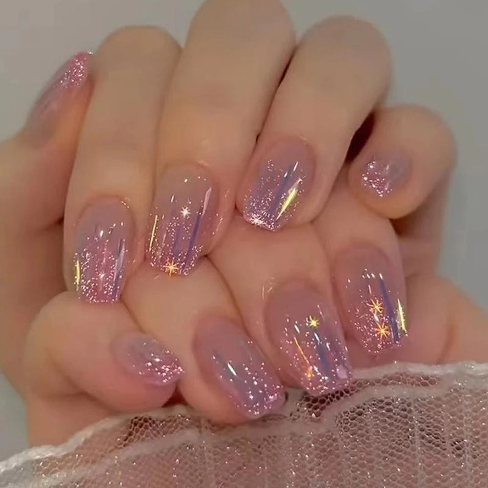 24 Pcs Ballerina Press On Nails Pink Gradient Fake Nails Glossy Artificial Finger Manicure Reusable False Nails For Women