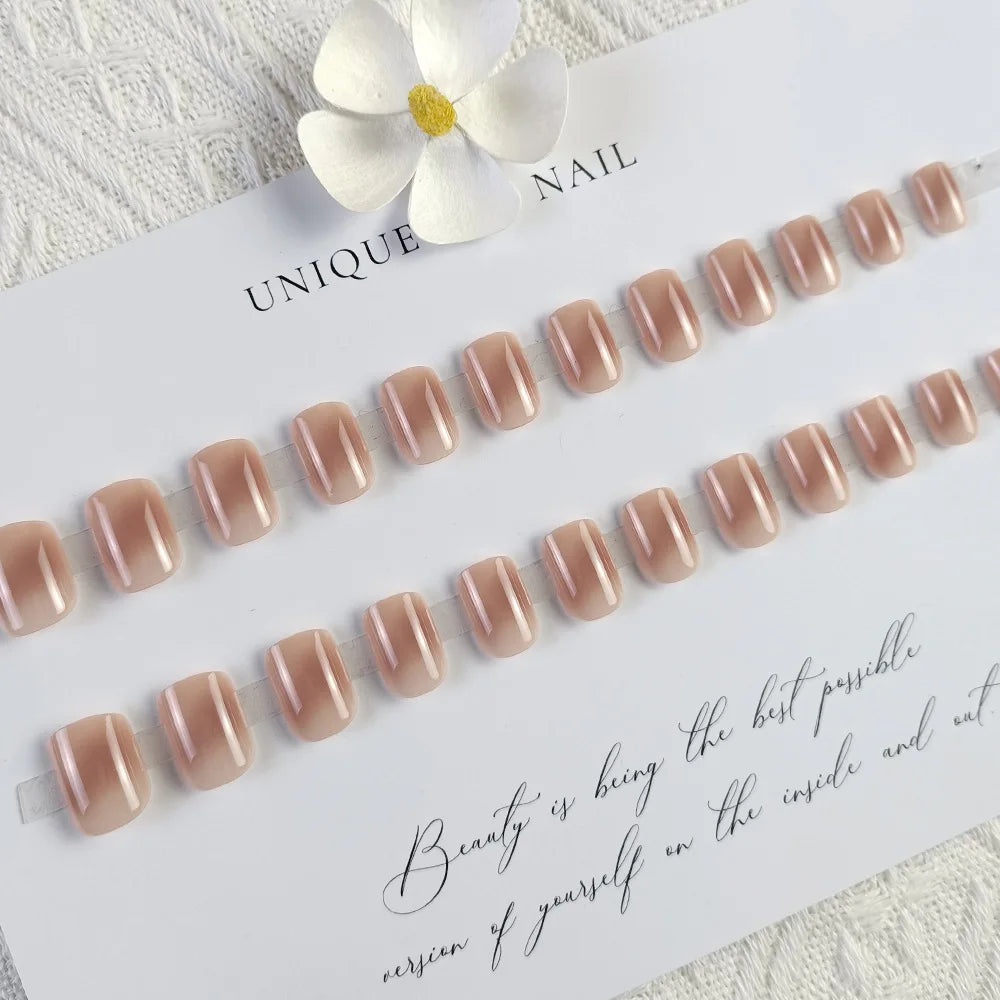 24 Pcs Ballerina Press On Nails Pink Gradient Fake Nails Glossy Artificial Finger Manicure Reusable False Nails For Women
